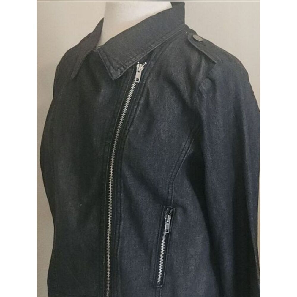 J47 Alegra K Dark blue Denim Zip-Front Jacket zip pockets & button shoulder tabs